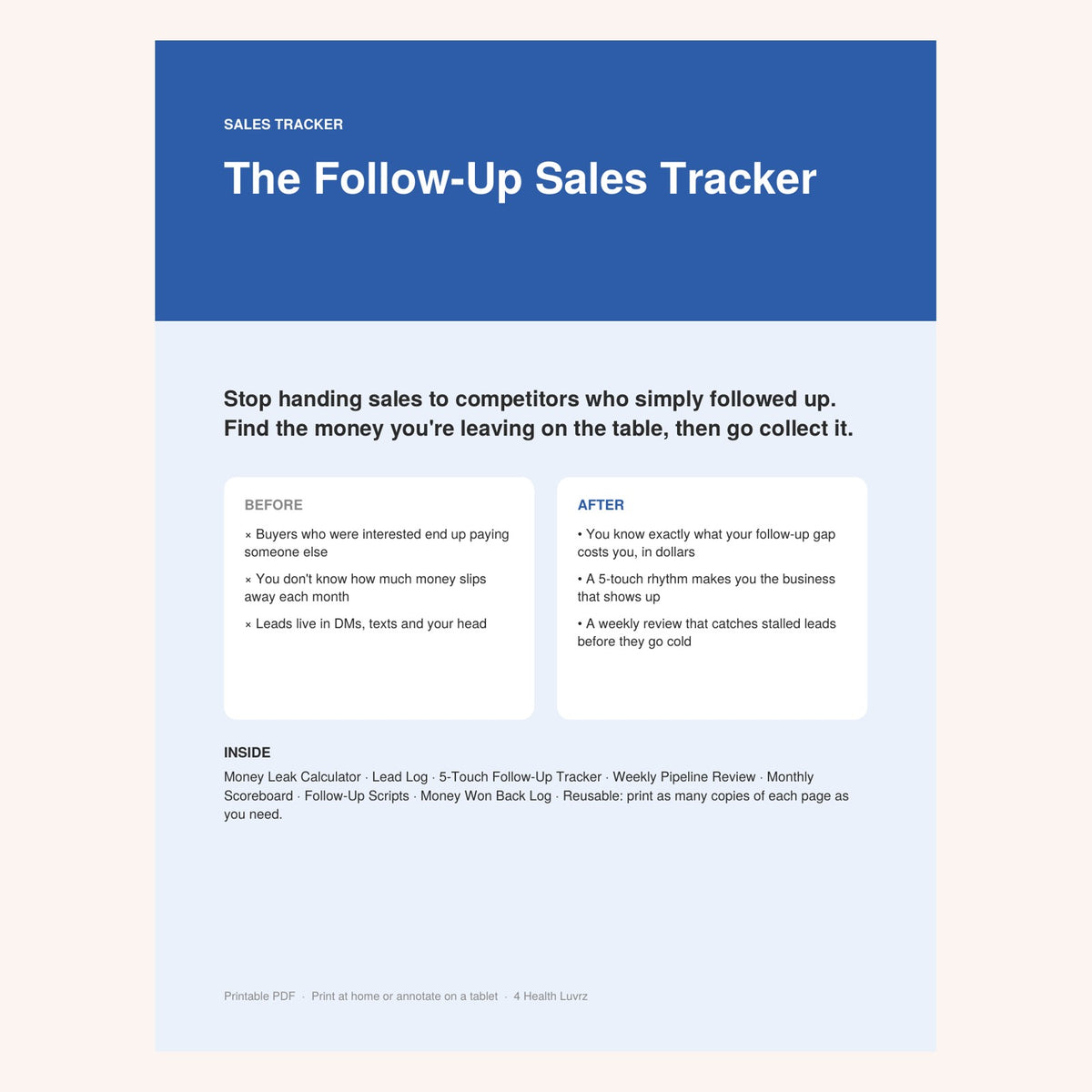 The Follow-Up Sales Tracker printable cover