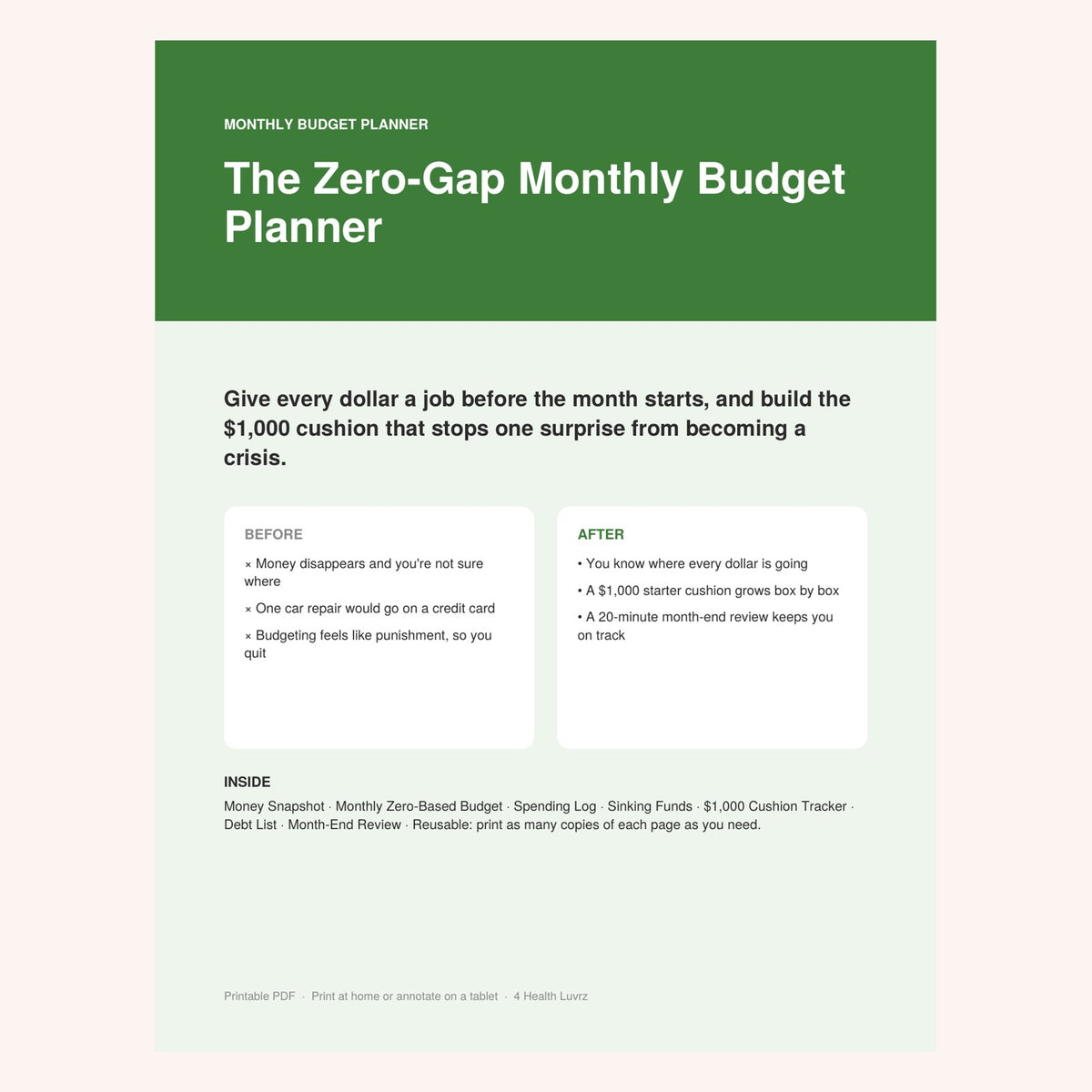 The Zero-Gap Monthly Budget Planner printable cover